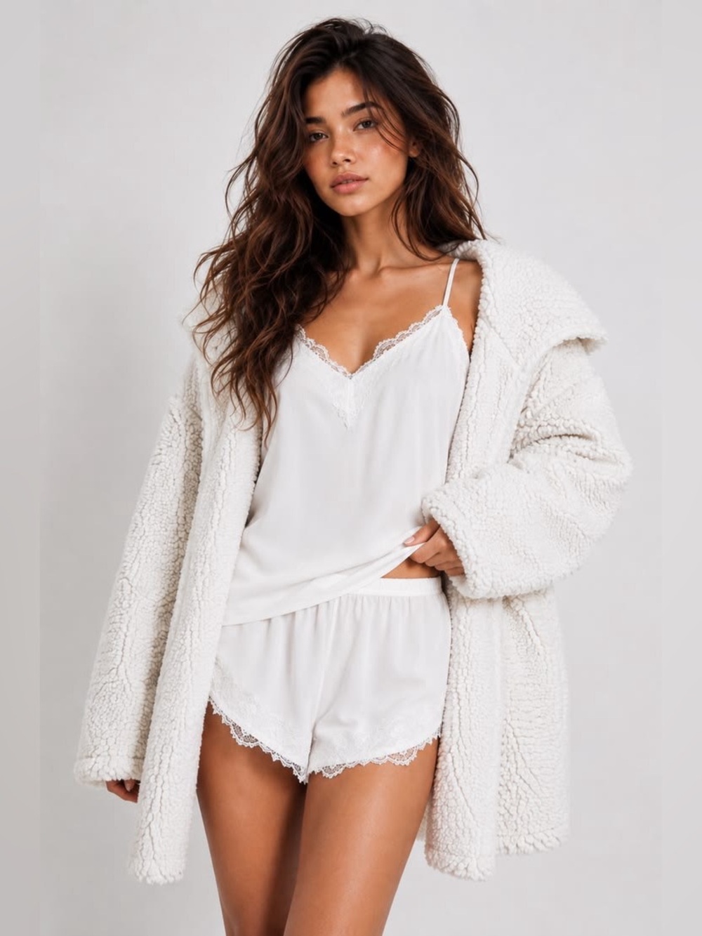 NWT boohoo white lace pajama set